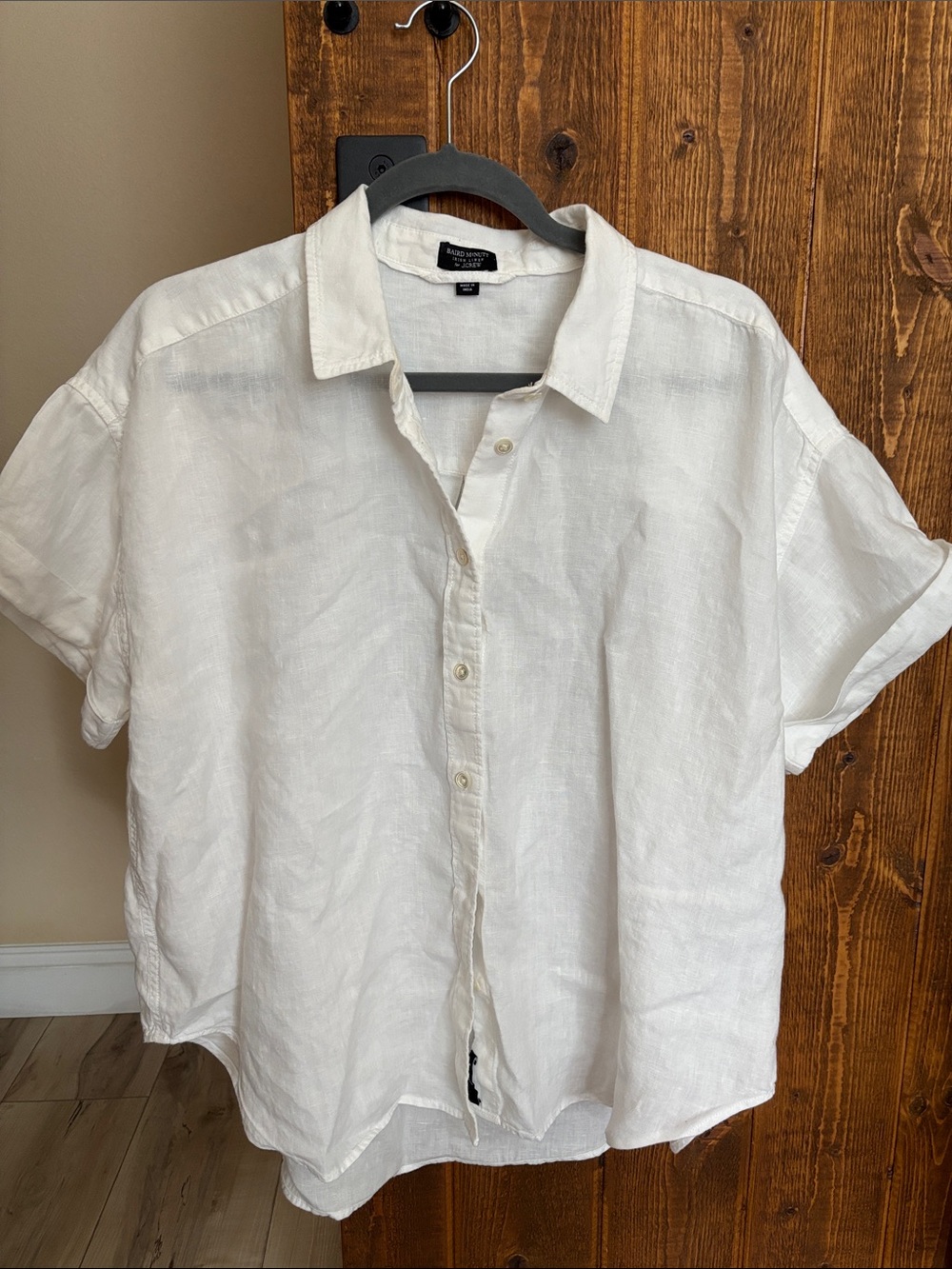 J Crew Linen Short-Sleeve Button-Up Shirt - White